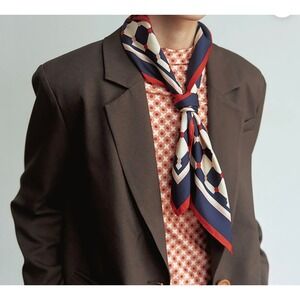 Lost Pattern NYC Silk Square Scarf Checkerboard Navy Blue Pink Red New in Box